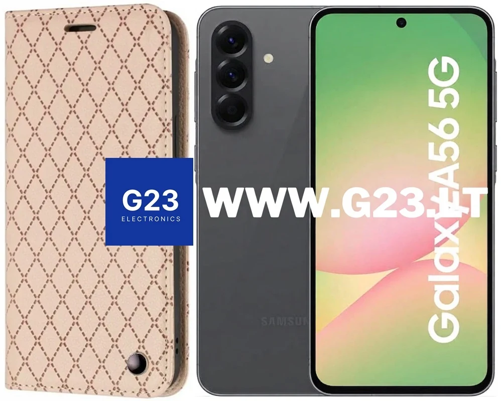 Dalton magnetinis dėklas knygelė Samsung Galaxy A56 – smėlio spalvos 1 Dalton magnetinis dėklas Samsung Galaxy A56 smėlio spalvos – dėklas ant baltai pilko fono, katalogo nuotrauka, Houndstooth raštas