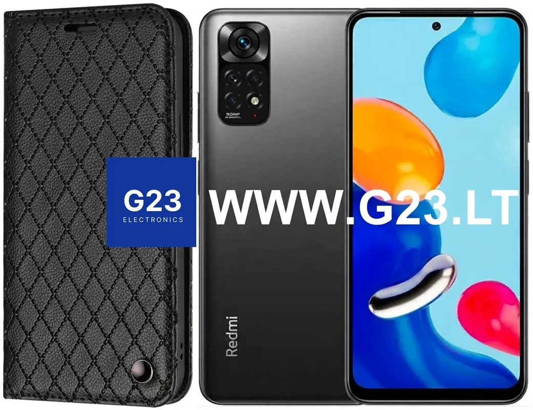 Dalton magnetinis dėklas knygelė Xiaomi Redmi Note 11, Xiaomi Redmi Note 11S – juodos spalvos 1 Juodas Dalton dėklas knygelė Xiaomi Redmi Note 11 – katalogo nuotrauka, uždaryta knygelė šalia telefono