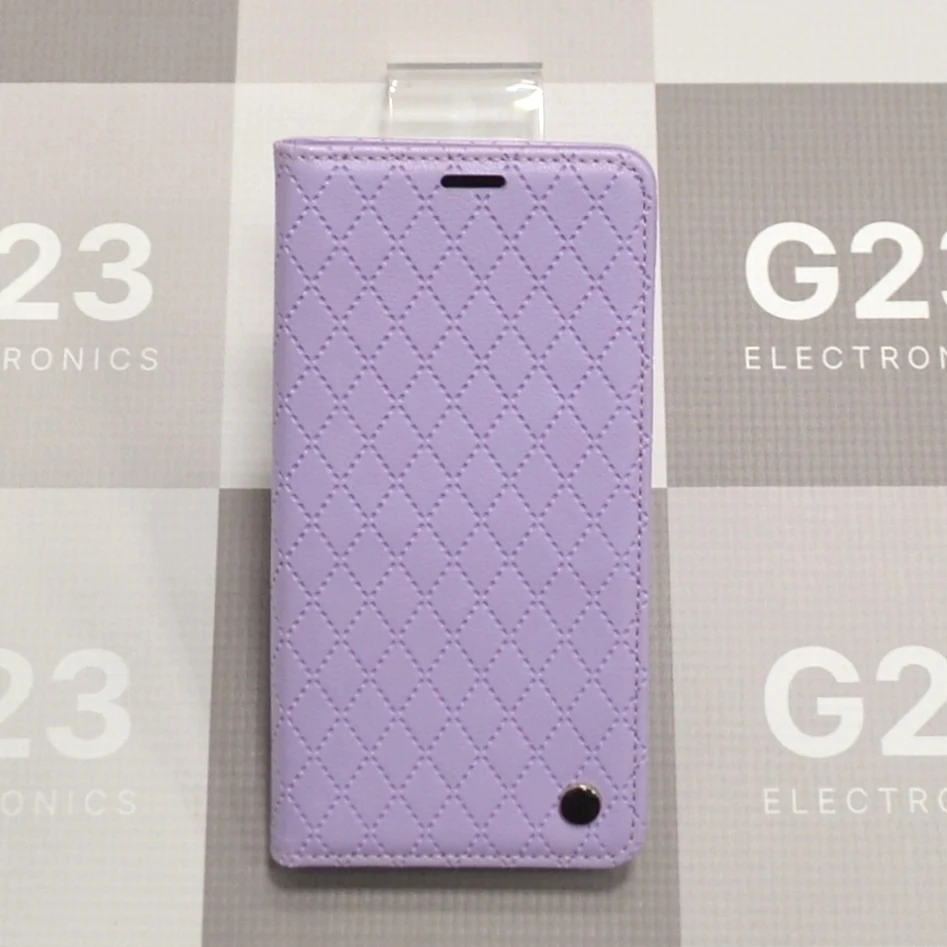 Dalton magnetinis dėklas knygelė Xiaomi Redmi Note 15 Pro 5G – levandų violetinės spalvos 9 Levandų violetinis Dalton dėklas knygelė Xiaomi Redmi Note 15 Pro 5G – priekinė pusė, Houndstooth raštas levandų violetiniame fone