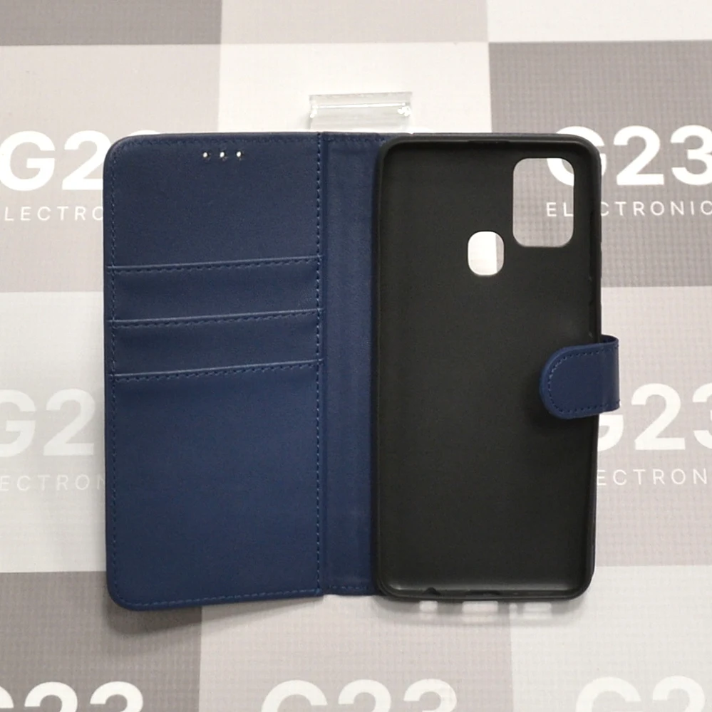 Diary Mate dėklas-knygutė Samsung Galaxy A21s telefonui (tamsiai mėlynos spalvos) 9 Diary Mate dėklas-knygutė Samsung Galaxy A21s tamsiai mėlynos spalvos – atidarytas dėklas su trimis kortelių kišenėmis