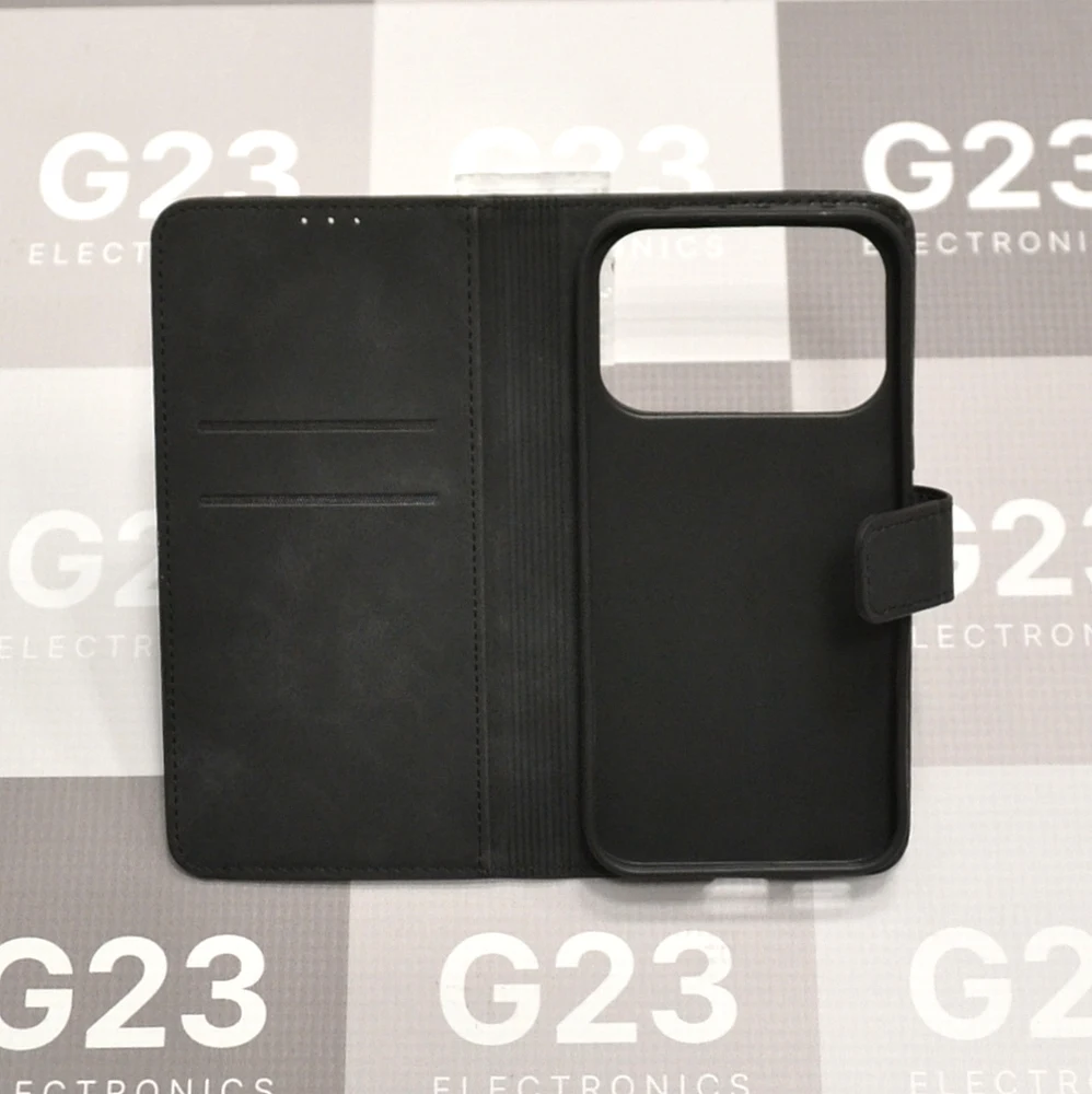 Diary-S veliūrinis dėklas Honor 600, Honor 600 Pro telefonams juodos spalvos 10 Diary-S veliūrinis dėklas-knygutė Honor 600, Honor 600 Pro juodos spalvos – atidarytas dėklas su dviem kortelių kišenėmis
