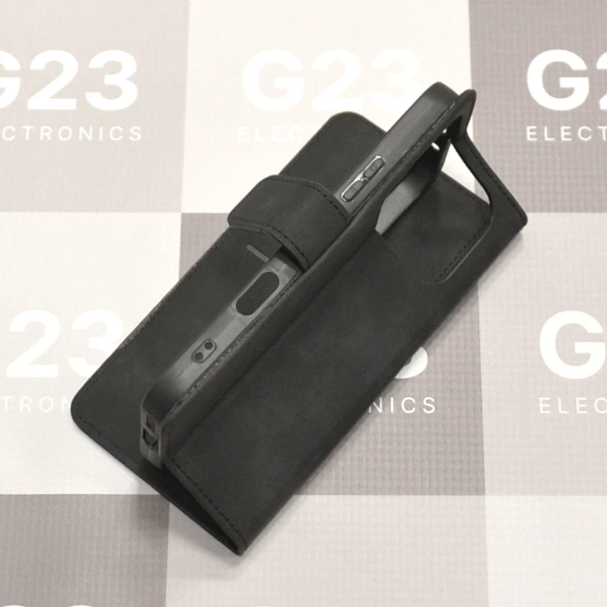 Diary-S veliūrinis dėklas Honor 600, Honor 600 Pro telefonams juodos spalvos 6 Diary-S veliūrinis dėklas-knygutė Honor 600, Honor 600 Pro juodos spalvos – užverstas dėklas su telefonu kitu kampu