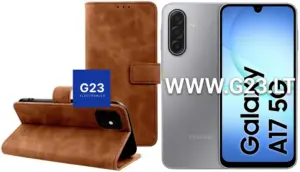 Diary-S veliūrinis dėklas-knygutė Samsung Galaxy A17 telefonui rudos spalvos – dėklas su telefonu
