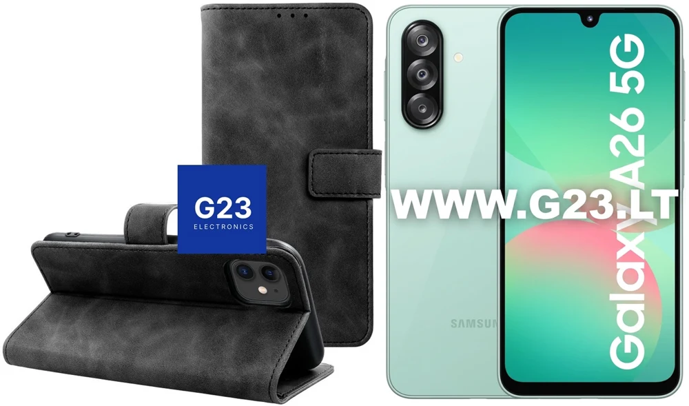 Diary-S veliūrinis dėklas-knygutė Samsung Galaxy A26 telefonui juodos spalvos – dėklas su telefonu