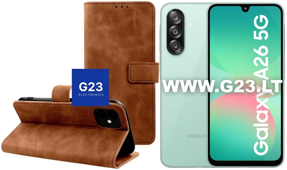 Diary-S veliūrinis dėklas-knygutė Samsung Galaxy A26 telefonui rudos spalvos – dėklas su telefonu