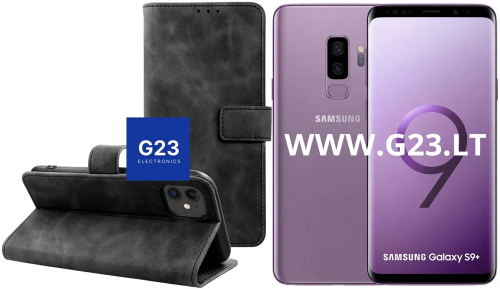 Diary-S veliūrinis dėklas-knygutė Samsung Galaxy S9+ telefonui juodos spalvos – dėklas su telefonu