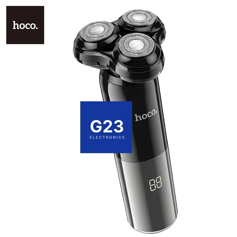 Elektrinė rotacinė barzdaskutė Hoco HP35 Induction su 3 magnetinėmis galvutėmis, LED ekranu ir IPX7 juodos spalvos 9 Juodos elektrinės barzdaskutės Hoco HP35 korpusas su LED skaitmeniniu ekranu