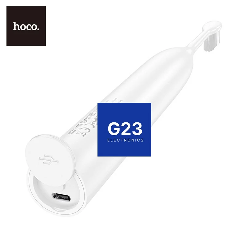 Elektrinis dantų šepetėlis Hoco HP60 su 5 režimais, IPX7 apsauga ir 4 galvutėmis baltos spalvos 9 USB-C įkrovimo lizdas elektrinio dantų šepetėlio Hoco HP60 apačioje