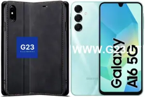 Galant magnetinis dėklas knygelė Samsung Galaxy A16 / A16 5G juodos spalvos – dėklas ir telefonas šalia