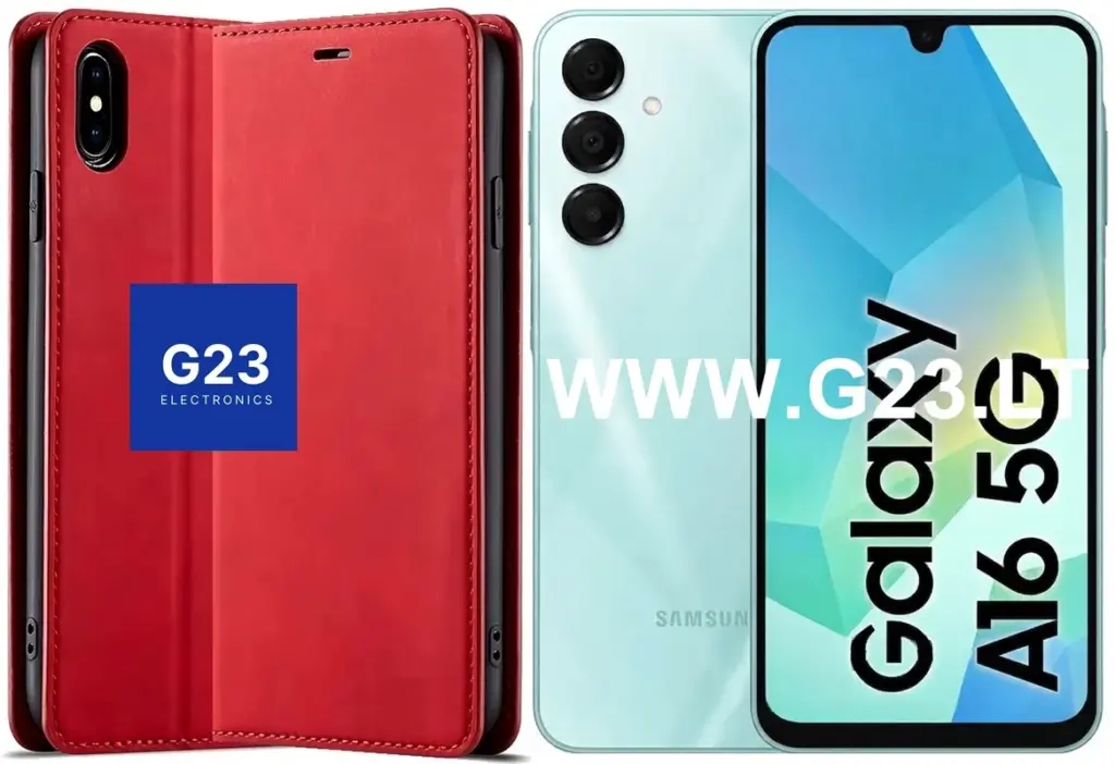 Galant magnetinis dėklas knygelė Samsung Galaxy A16 / A16 5G raudonos spalvos – dėklas ir telefonas šalia