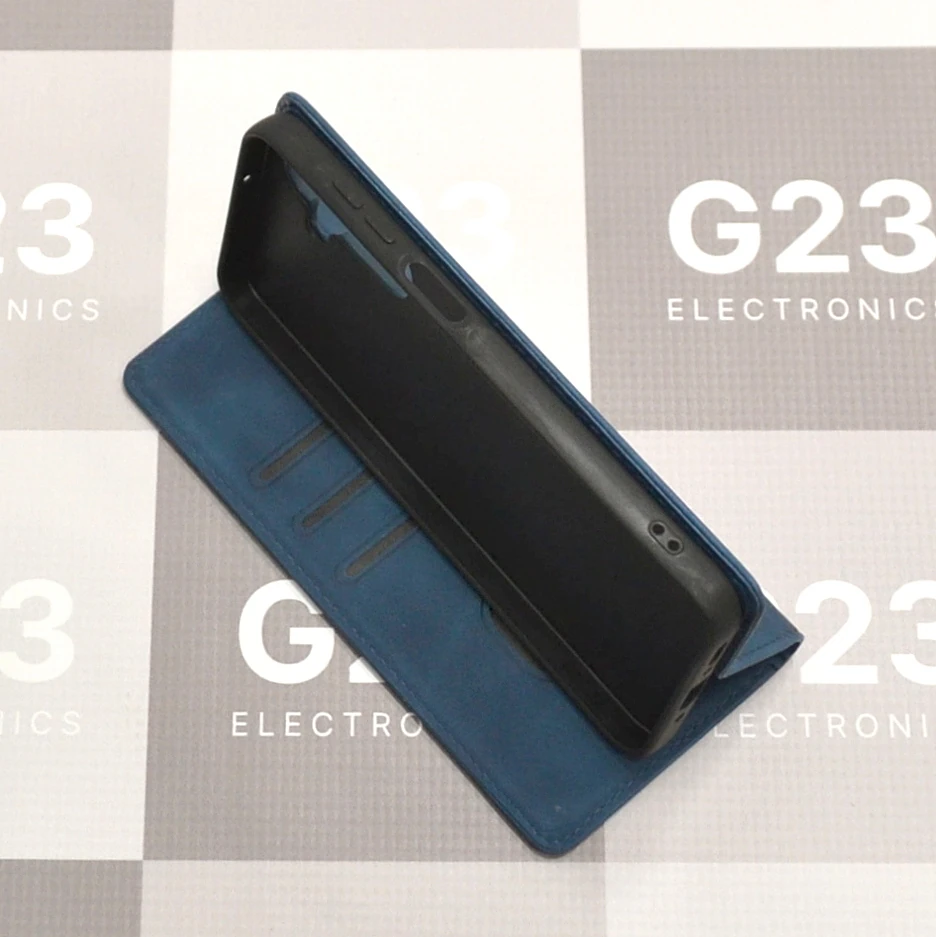 Galant magnetinis dėklas knygelė Samsung Galaxy A17 – mėlynos spalvos 11 Mėlynas magnetinis dėklas knygelė Samsung Galaxy A17, atremtas kaip stovas