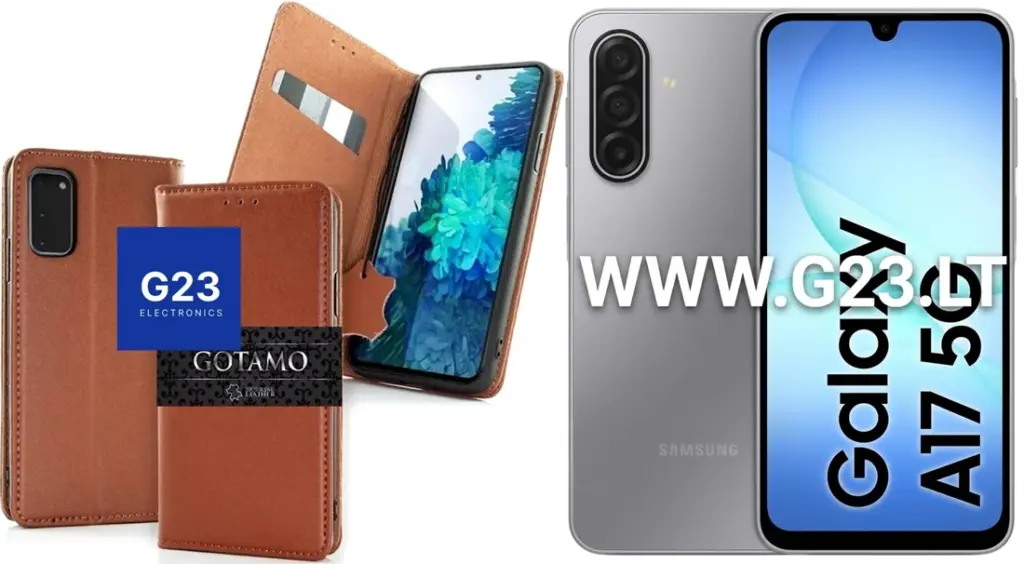 Samsung Galaxy A17 dėklas knygelė rudos spalvos – Gotamo Vintage natūralios odos dėklas