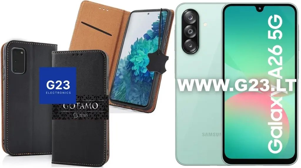 Samsung Galaxy A26 dėklas knygelė juodos spalvos – Gotamo Vintage natūralios odos dėklas