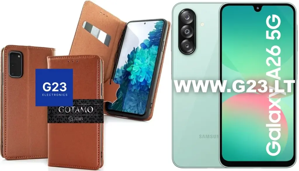 Samsung Galaxy A26 dėklas knygelė rudos spalvos – Gotamo Vintage natūralios odos dėklas