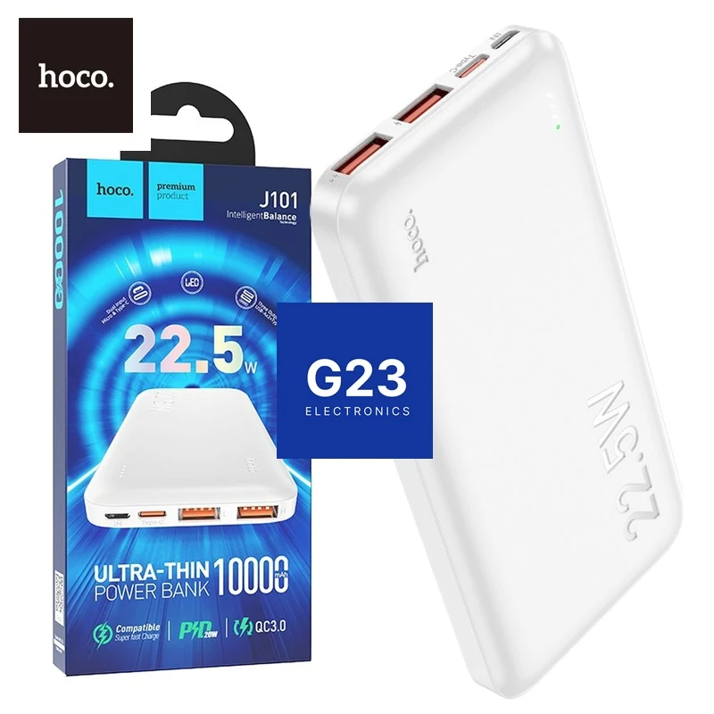 Hoco J101 10000mAh 22,5W išorinė baterija (Power Bank) baltos spalvos – pakuotė