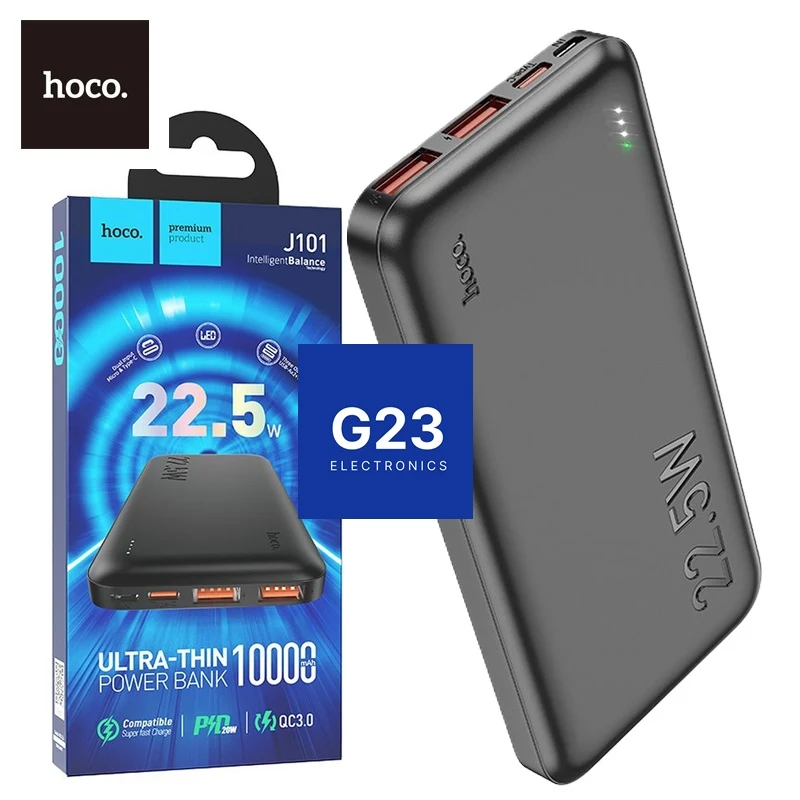Hoco J101 10000mAh 22,5W išorinė baterija (Power Bank) juodos spalvos – pakuotė