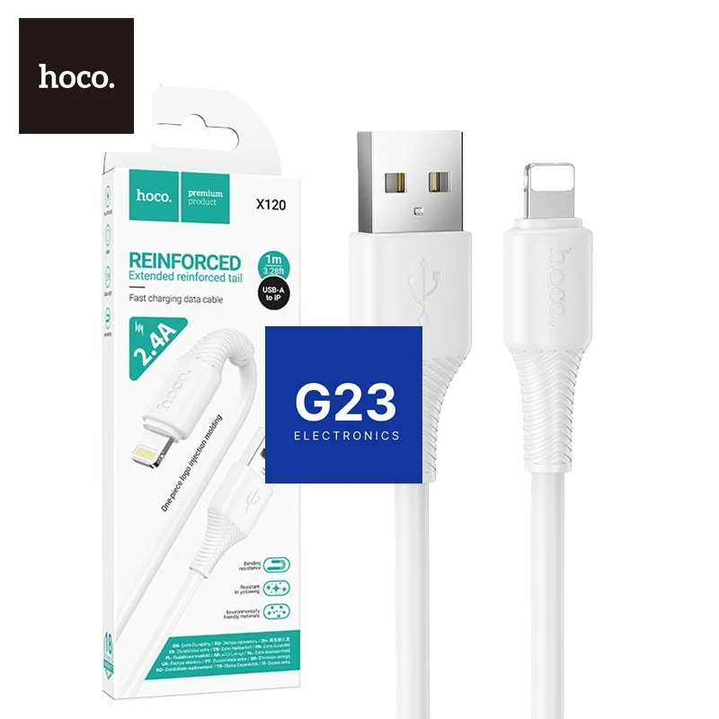 Apple Lightning laidas 1 metras 2.4A Hoco X120 baltos spalvos 1 Hoco X120 baltas Apple Lightning laidas 1 metras 2,4A gamintojo pakuotėje