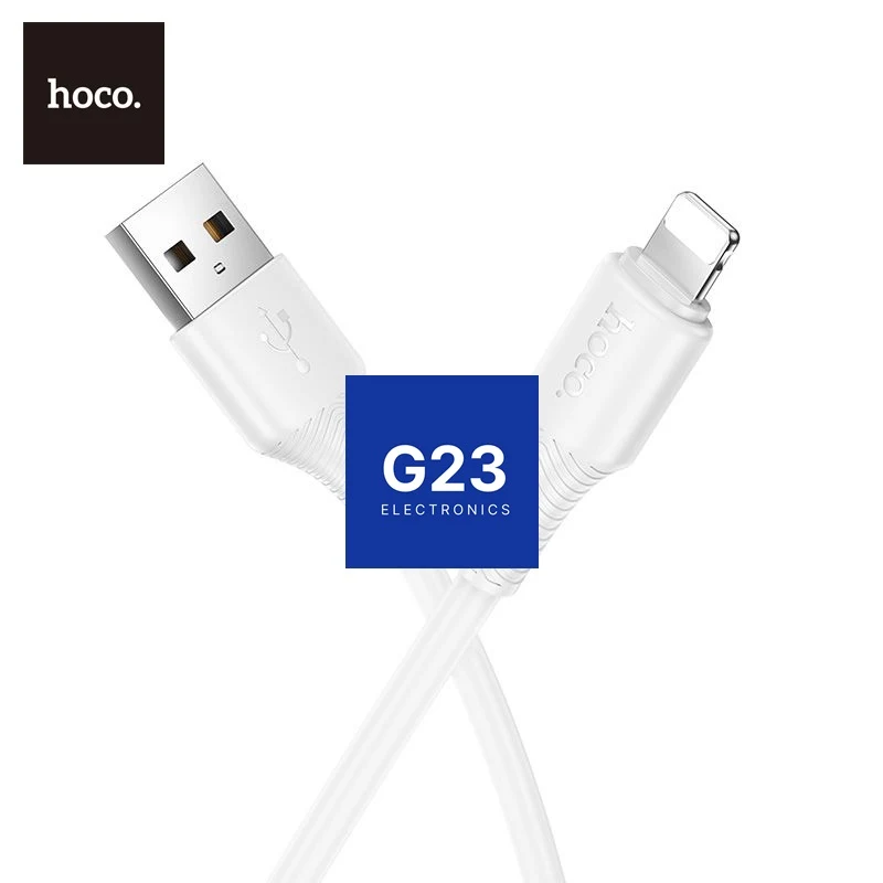 Apple Lightning laidas 1 metras 2.4A Hoco X120 baltos spalvos 5 Hoco X120 baltas laidas – USB-A ir Apple Lightning kištukai iš arti