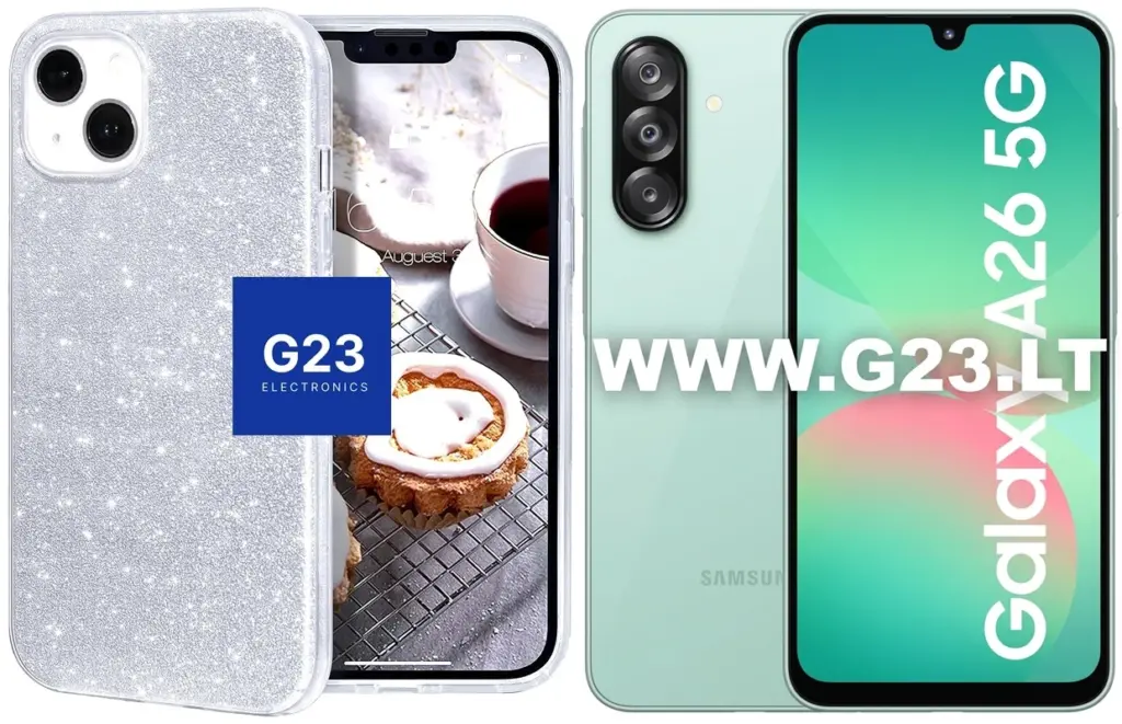 Sidabrinis iLLumi-Neo silikoninis dėklas nugarėlė Samsung Galaxy A26 telefonui – pakuotė