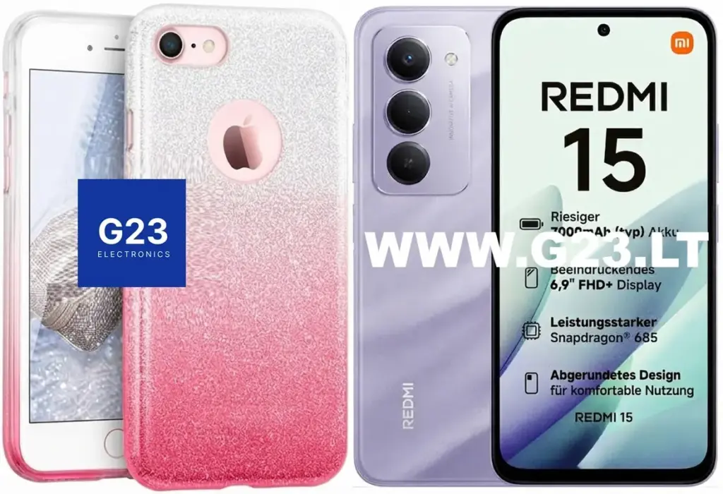 iLLuminaTe rožinės spalvos silikoninis dėklas nugarėlė Xiaomi Redmi 15 4G EU, Xiaomi Redmi 15 5G EU telefonams – blizgus perėjimas nuo sidabrinės iki rožinės