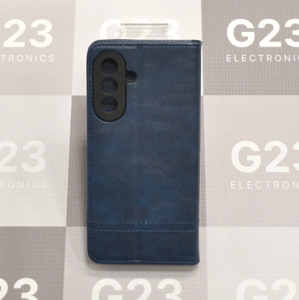 Karachi dėklas knygelė Samsung Galaxy A27 – tamsiai mėlynos spalvos 10 Dėklo knygelės Samsung Galaxy A27 nugarėlė su atskiromis skylutėmis kiekvienam kameros objektyvui