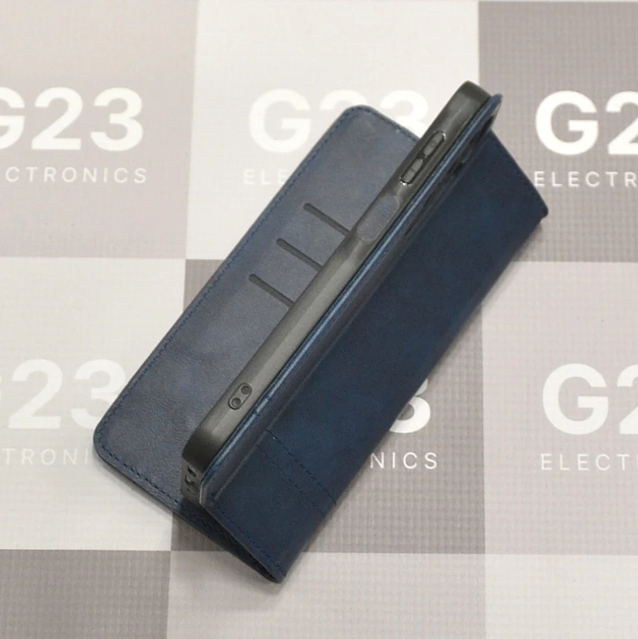 Karachi dėklas knygelė Samsung Galaxy A27 – tamsiai mėlynos spalvos 6 Karachi dėklas knygelė Samsung Galaxy A27 stovo padėtis iš šono