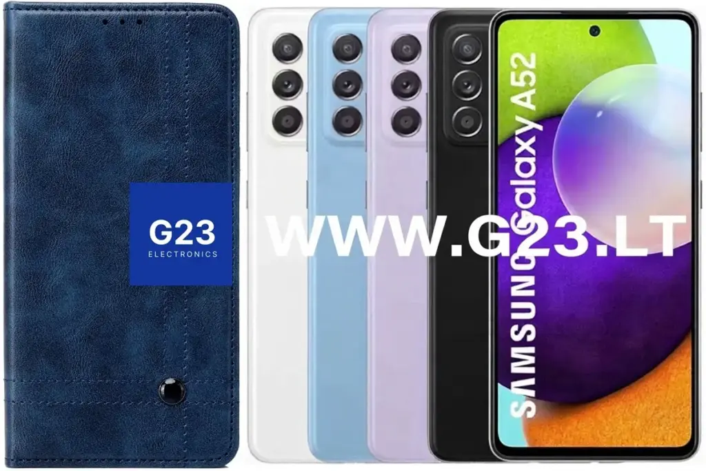 Karachi dėklas knygelė Samsung Galaxy A52 tamsiai mėlynos spalvos – dėklas ir telefono spalvų variantai