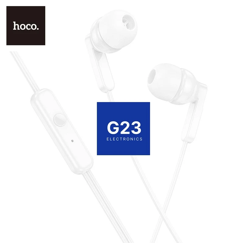 Laidinės ausinės Jack 3,5 mm Hoco M121 su mikrofonu baltos spalvos 9 Hoco M121 baltos ausinės – pultelio su mikrofonu ir daugiafunkciu mygtuku artimas vaizdas