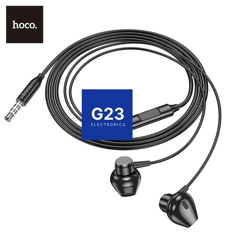 Laidinės ausinės Jack 3,5 mm Hoco M125 su plastikiniais antgaliais juodos spalvos 6 Hoco M125 laidinės ausinės juodos spalvos – 1,2 m laidas, pultelis ir plastikiniai antgaliai