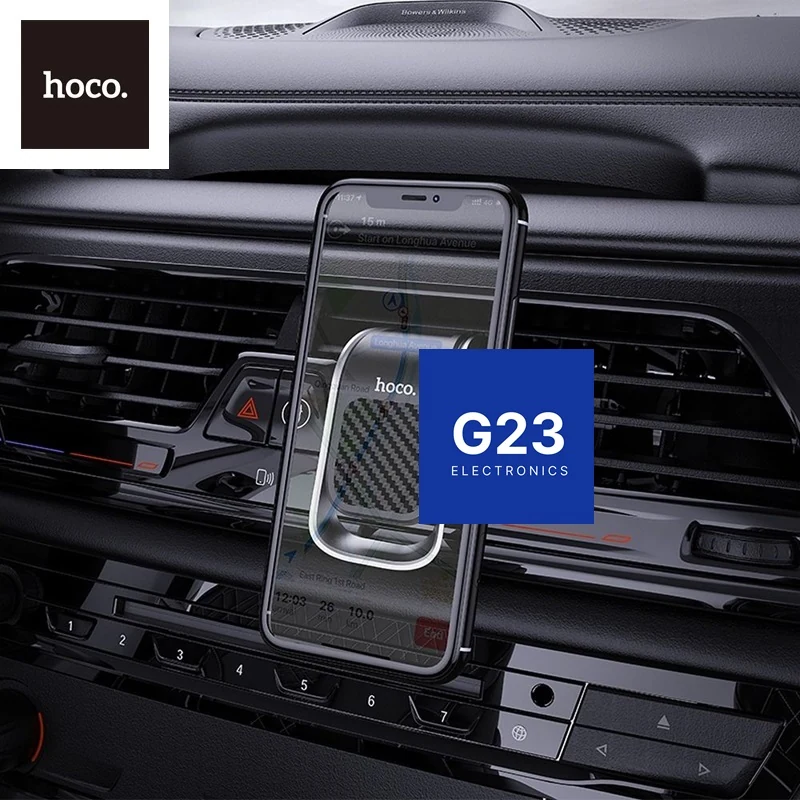 Prie grotelių tvirtinamas magnetinis auto laikiklis telefonui Hoco Duck CA74 10 Magnetinis laikiklis Hoco CA74 automobilio salone su telefonu