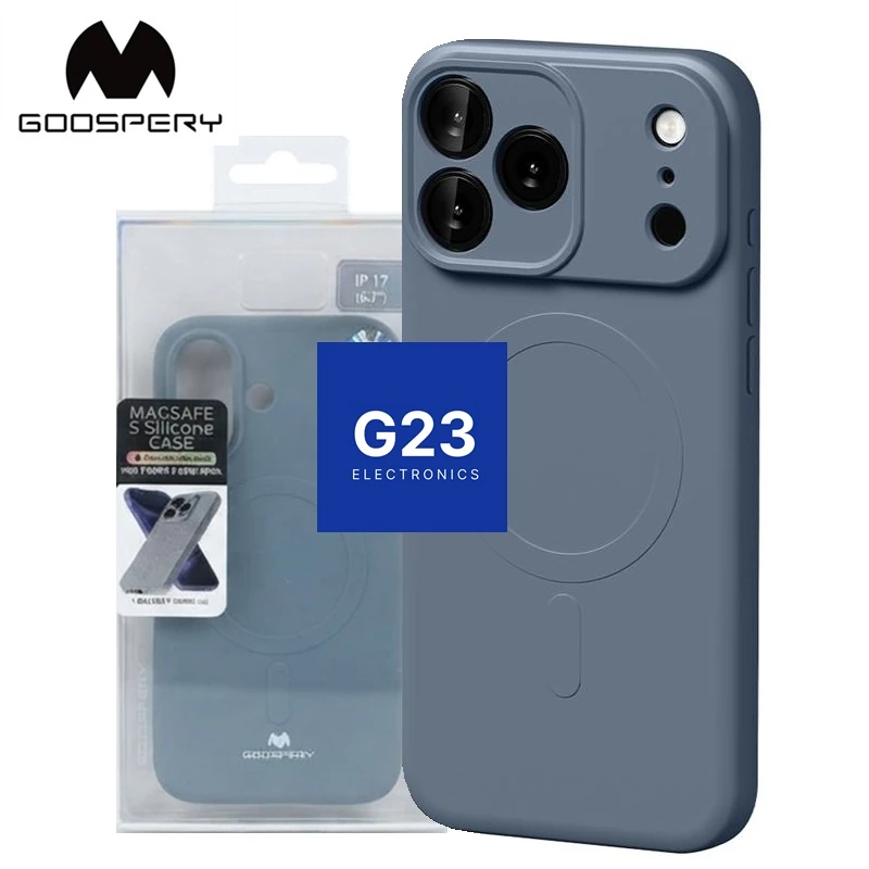 MagSafe Goospery dėklas iPhone 17 Pro Max pelenų mėlynos spalvos originalioje pakuotėje