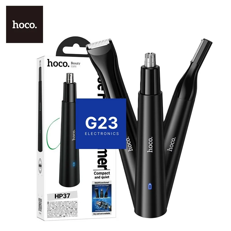 Nosies, antakių ir smulkių plaukelių trimeris 3 in 1 Hoco HP37 su 3 galvutėmis ir USB-C įkrovimu juodos spalvos