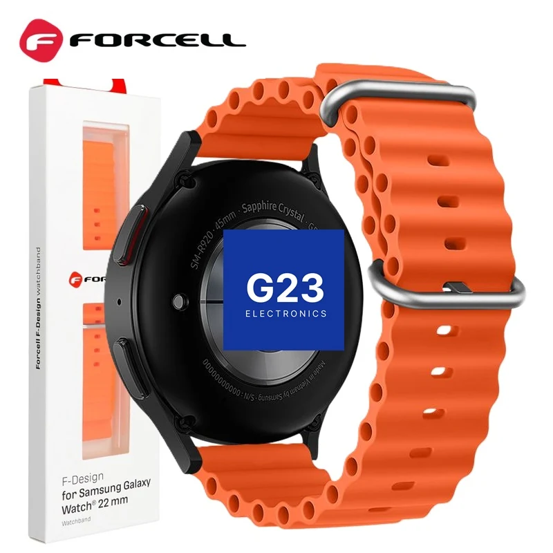 Oranžinis silikoninis dirželis Forcell F-Design FS01 22 mm originalioje pakuotėje su Samsung Galaxy Watch