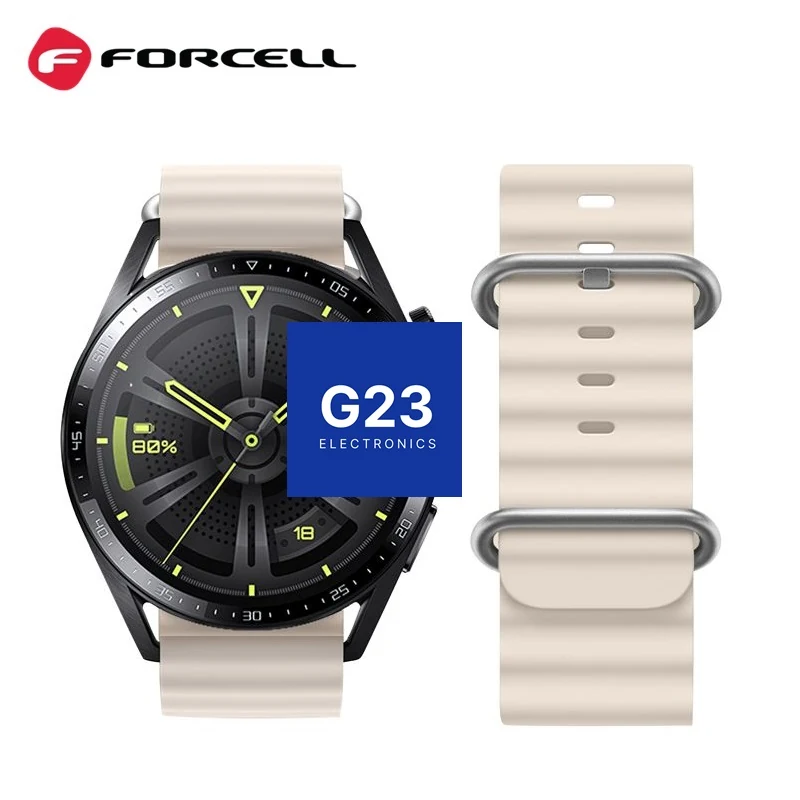 Apyrankė dirželis 22mm silikoninis su skylutėmis Samsung Galaxy Watch laikrodžiui Forcell F-Design FS01 pilkos spalvos 6 Samsung Galaxy Watch su pilku silikoniniu dirželiu Forcell FS01 22 mm