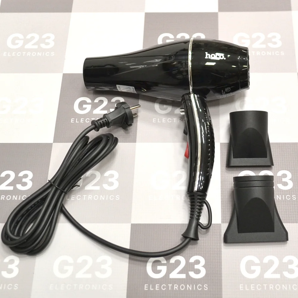 Plaukų džiovintuvas Hoco HP12 1450 W su jonizacija ir 2 antgaliais juodos spalvos 12 Plaukų džiovintuvas Hoco HP12 su dviem plokščiais antgaliais