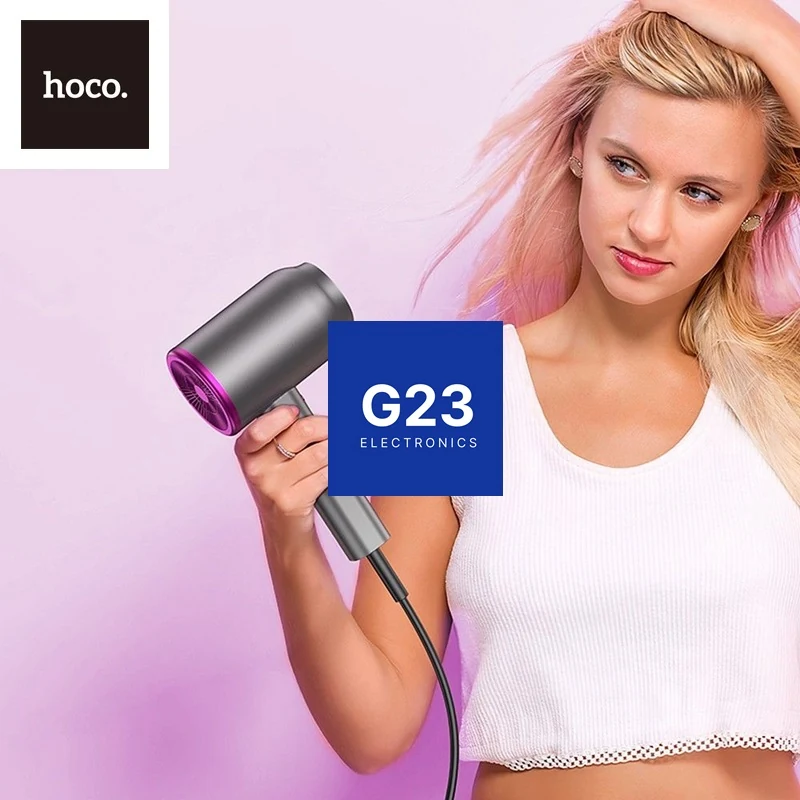 Plaukų džiovintuvas Hoco HP13 iki 1600 W su DC varikliu ir antgaliu pilkos spalvos 12 Moteris džiovina plaukus plaukų džiovintuvu Hoco HP13