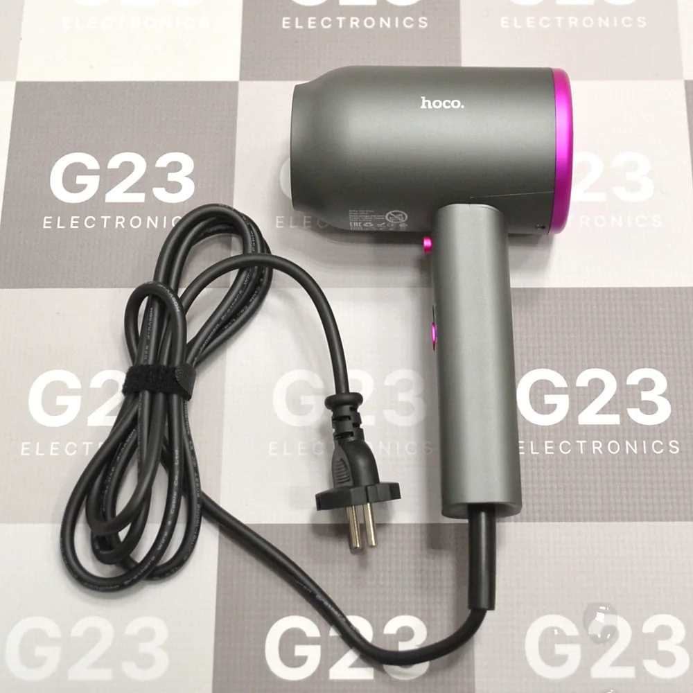 Plaukų džiovintuvas Hoco HP13 iki 1600 W su DC varikliu ir antgaliu pilkos spalvos 9 Pilkas plaukų džiovintuvas Hoco HP13 su rožiniu akcentu ir 1,8 m maitinimo laidu