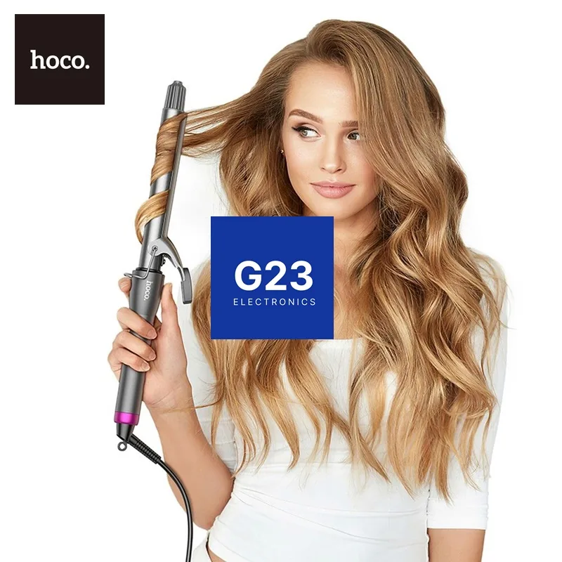 Plaukų garbanotuvas Hoco HP43 25 mm su LCD ekranu ir 120–220 °C temperatūra pilkos spalvos 6 Plaukų garbanojimas garbanotuvu Hoco HP43 – ilgi šviesiai rudi banguoti plaukai
