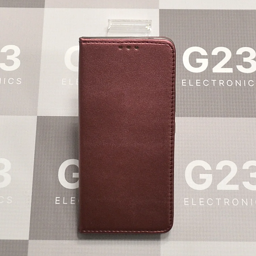 Re-Cap magnetinis dėklas Samsung Galaxy A53 5G telefonui bordo spalvos 8 Bordo spalvos dirbtinės odos dėklas knygelė Re-Cap Samsung Galaxy A53 5G – priekinė pusė su apsiūtais kraštais