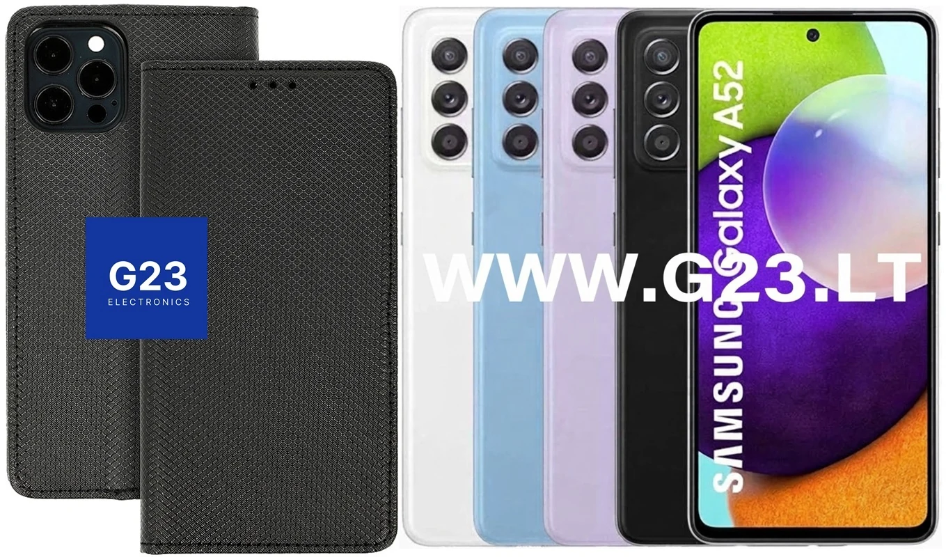 Re-Grid magnetinis dėklas Samsung Galaxy A52, A52 5G, A52s 5G telefonui juodos spalvos 1 Re-Grid dėklas knygelė Samsung Galaxy A52, juodos spalvos – dėklas ir telefono vaizdas