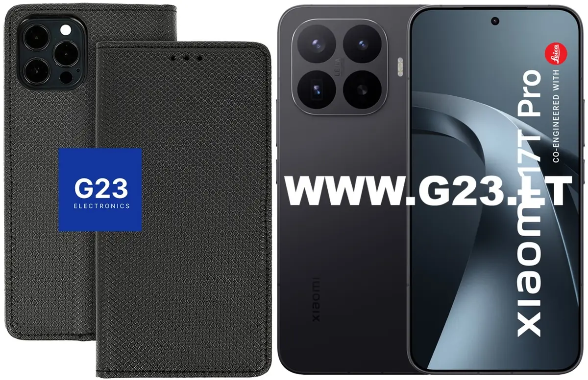 Re-Grid magnetinis dėklas Xiaomi 17T Pro telefonui juodos spalvos 1 Re-Grid dėklas knygelė Xiaomi 17T Pro, juodos spalvos – dėklas ir telefono vaizdas
