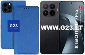 Re-Grid dėklas knygelė Xiaomi 17T Pro, mėlynos spalvos – dėklas ir telefono vaizdas