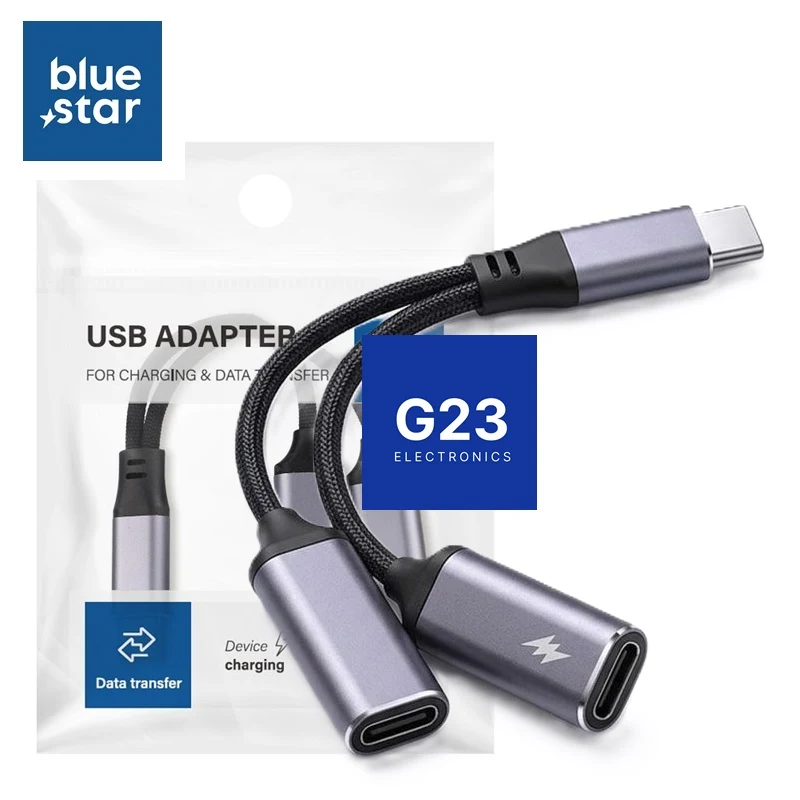 Blue Star Type-C į 2x Type-C lizdus jungtis laidas ausinėms ir įkrovimui originalioje pakuotėje