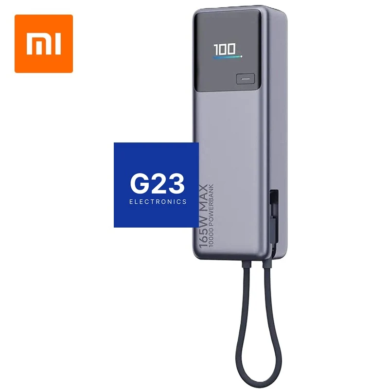 10000mAh 165W Xiaomi PB1165MI išorinė baterija akumuliatorius (Power Bank) su integruotu USB-C laidu pilkos spalvos 8 Xiaomi PB1165MI 10000mAh išorinė baterija 165W – LED ekranas ir šoninė kilpelė